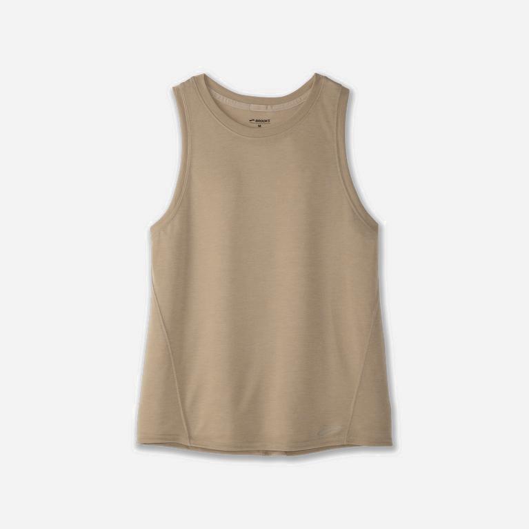 Brooks Distance NZ - Women's Running Tank Top - Heather Oatmeal/Black (05273-JVLF)